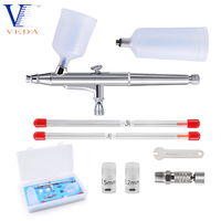 VEDA 0.2/0.3/0.5mm Double Action Trigger Airbrush Sets with 2 Cups Spray Gun Model Air Brush Kit for Makeup Nail Tool Tattoo Art