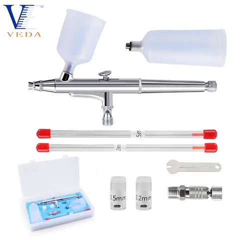 VEDA 0.2/0.3/0.5mm 더블 액션 트리거 에어 브러시 세트 2 컵 스프레이 건 모델 에어 브러시 키트 메이크업 네일 도구 문신 아트