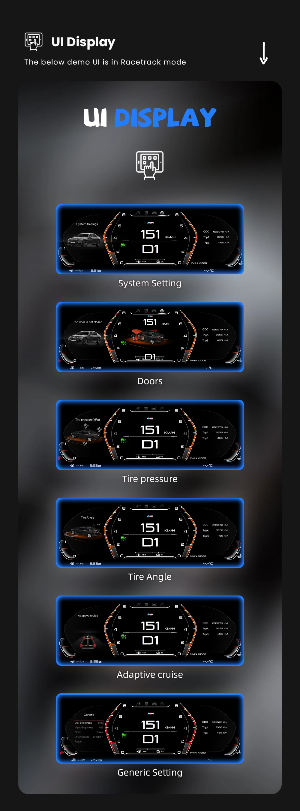 BONROAD Linux 12.3'' 1920*720P Car Dashboard Speedometer Pane Display For BMW F10 F11 F12 F18 Digital Instrument Cluster – Detail 7