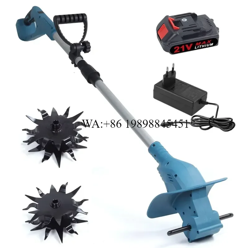 WMWMNU 21V Lithium Cordless Weeding Tiller Portable Garden Cultivator for Small Yard Farm Use