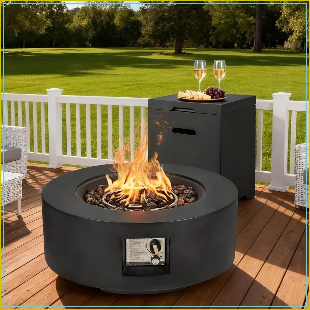30 in Round Outdoor Propane Fire Pit Table with Tank Holder