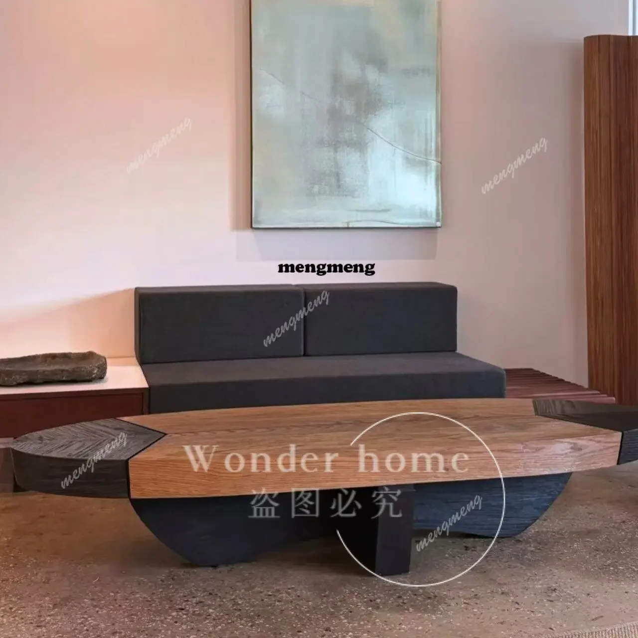 C178 Hot sales Medieval style solid wood oval living room home high-end color separation coffee table designer wabi-sabi wind si