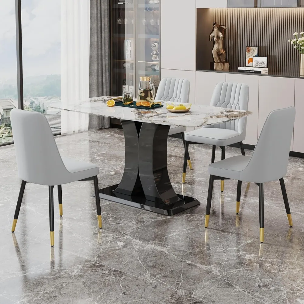 مجموعة من 4 كراسي لتناول الطعام الحديثة مع وسائد خلفية من جلد البولي يوريثان وأرجل معدنية سوداء لاستخدام المطاعم