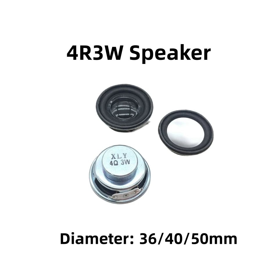 4R3W 36/40/50mm Small Magnet 4Ω 3Watt Mini-Audio Speaker Power Amplifier Rubber Edge Toy DIY Model XH2.54-2P/PH2.0-2P/1.25mm-2P