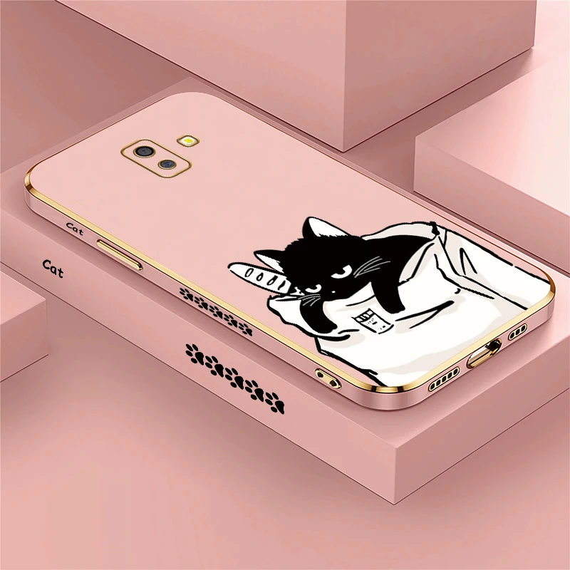 Shockproof Plating Phone Case For Samsung Galaxy J6 Plus 2018 J7 2017 Pro J730 J 7 J5 J4 Prime Cartoon Cat Cute Cover