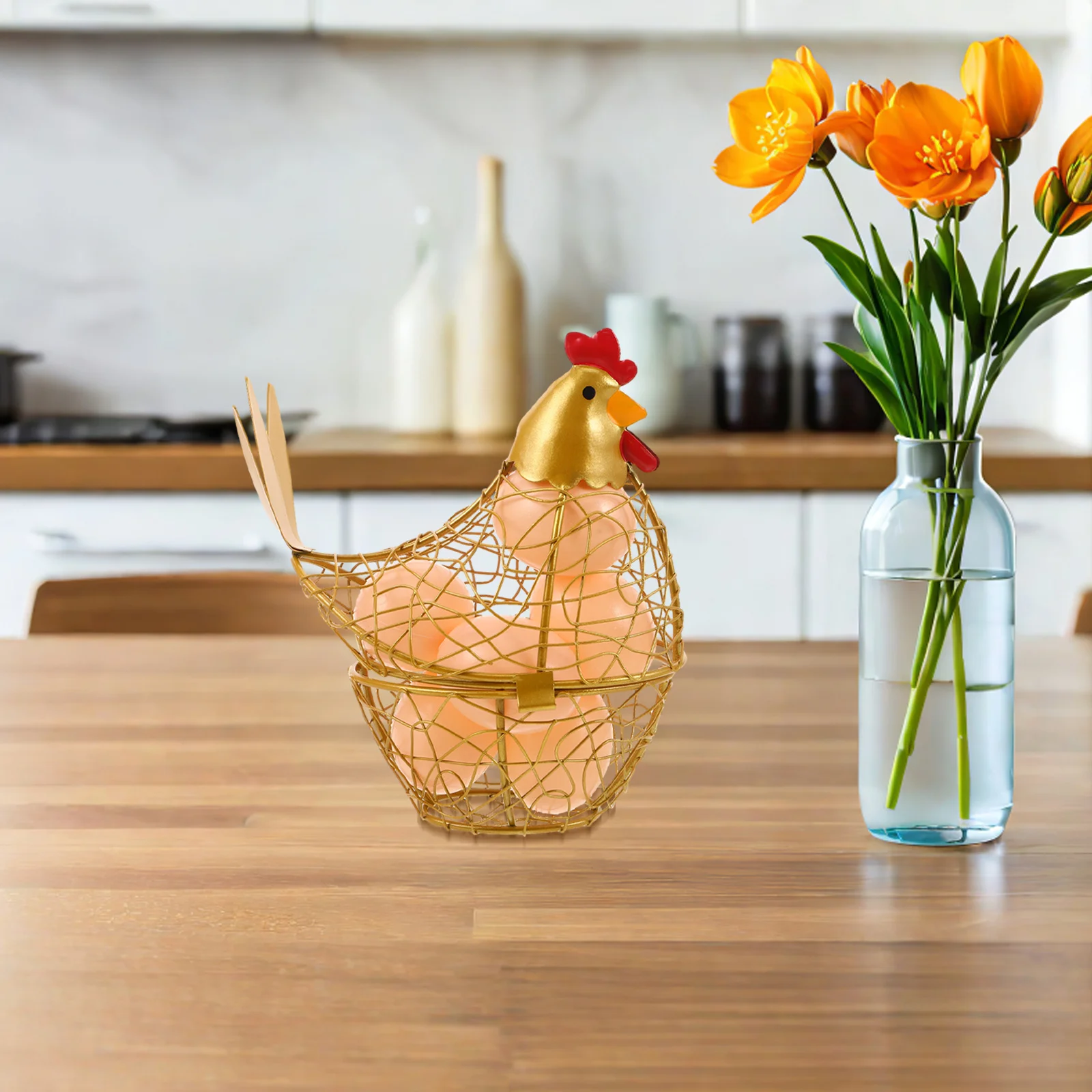 سلة بيض المطبخ حامل تخزين شبكي سلكي ذهبي لمنظم البيض الطازج والخضروات والفواكه كونترتوب حديد معدني