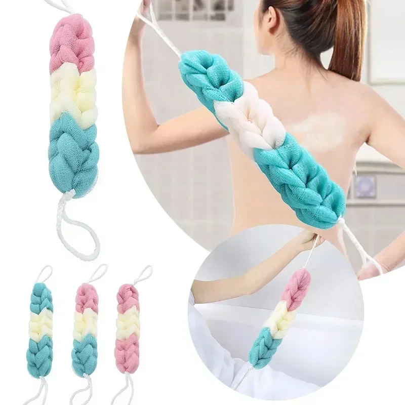 Huchas de baño largas, malla trenzada estirable, exfoliante, bola para frotar la espalda, esponja de ducha para baño corporal, ropa para el hogar y muebles