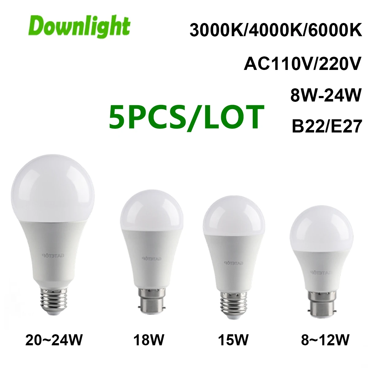 

5PCS Led Bulb Lamps AC110V AC220V E27 B22 Light Real Power 8W 9W 10W 12W 15W 18W Lampada For home and office decoration