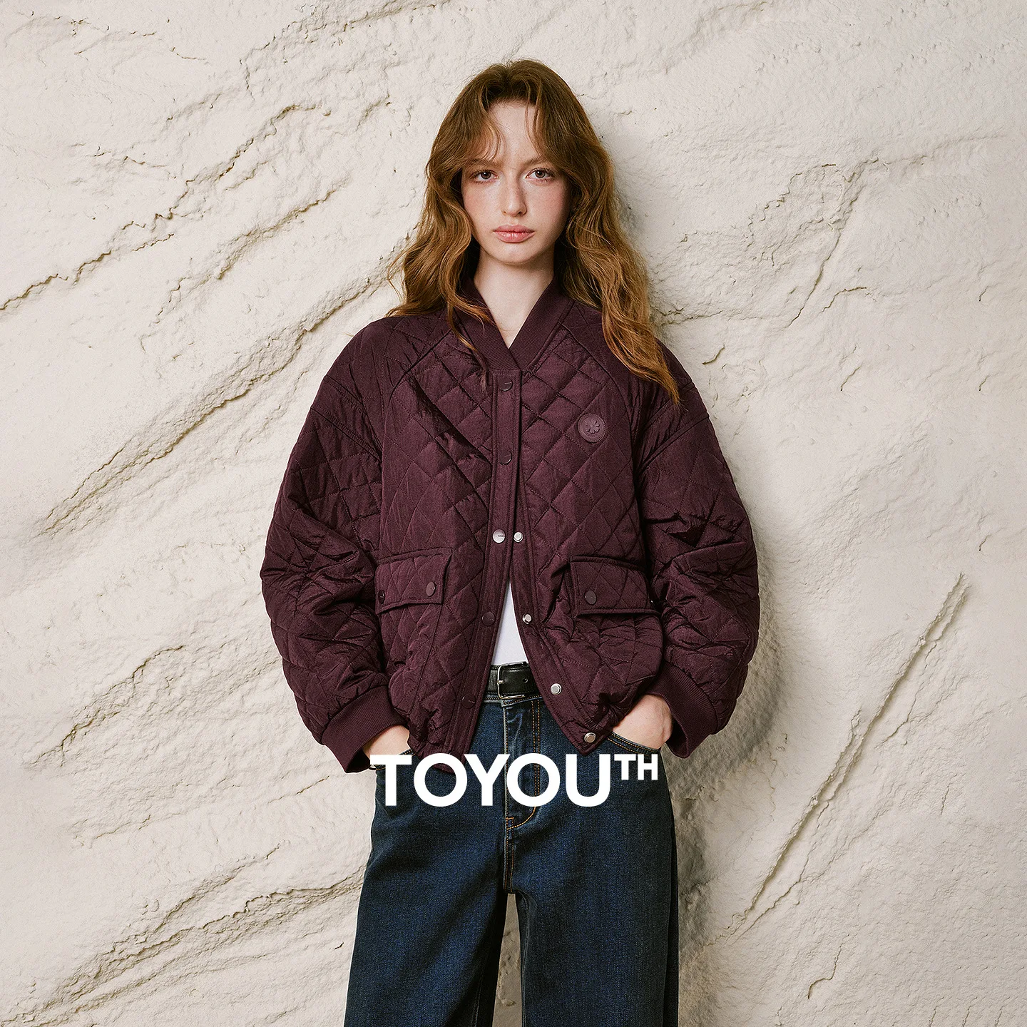 TOYOUTH Women Baseball Jacket 2026 Winter New Quilted Loose Lightweight Ankra Red Cotton Coat