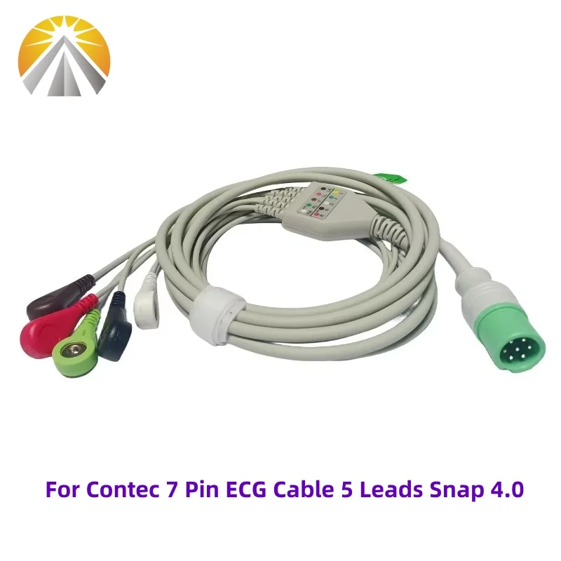 ECG Cable For Contec Patient Monitor CMS5100 CMS6000 CMS7000 CMS8000 One Piece ECG Lead Wires 7 Pin 5 Leads Snap or Clips AHA