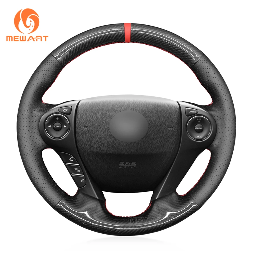 

MEWANT Black Genuine Leather Carbon Fiber Steering Wheel Cover for Honda Ridgeline Pilot Accord 9 Crosstour Odyssey 2013-2020