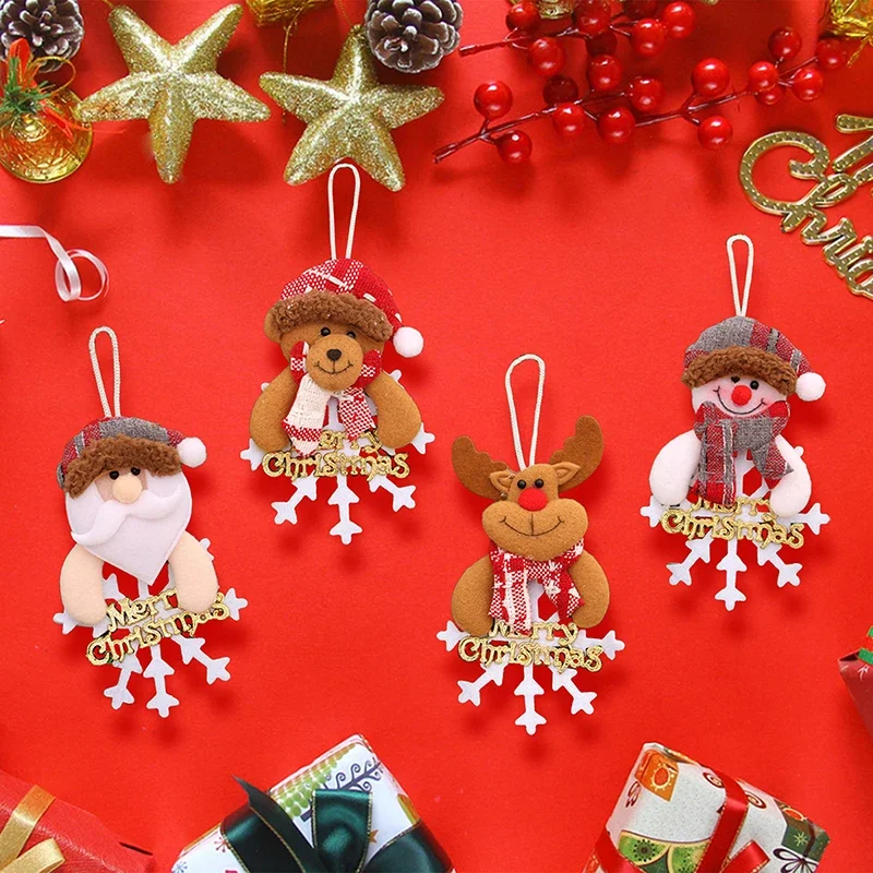 Christmas Tree Plush Ornaments Classic Santa Snowman Reindeer Snowflake Bear Dolls Hanging Pendants for Home