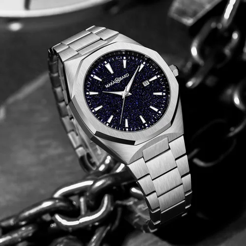 Imagen 2 del producto Reloj con correa de acero inoxidable para hombre con movimiento de cuarzo japonés MIYOTA 2115, reloj negro de 3bar, resistente al agua, reloj de negocios de lujo