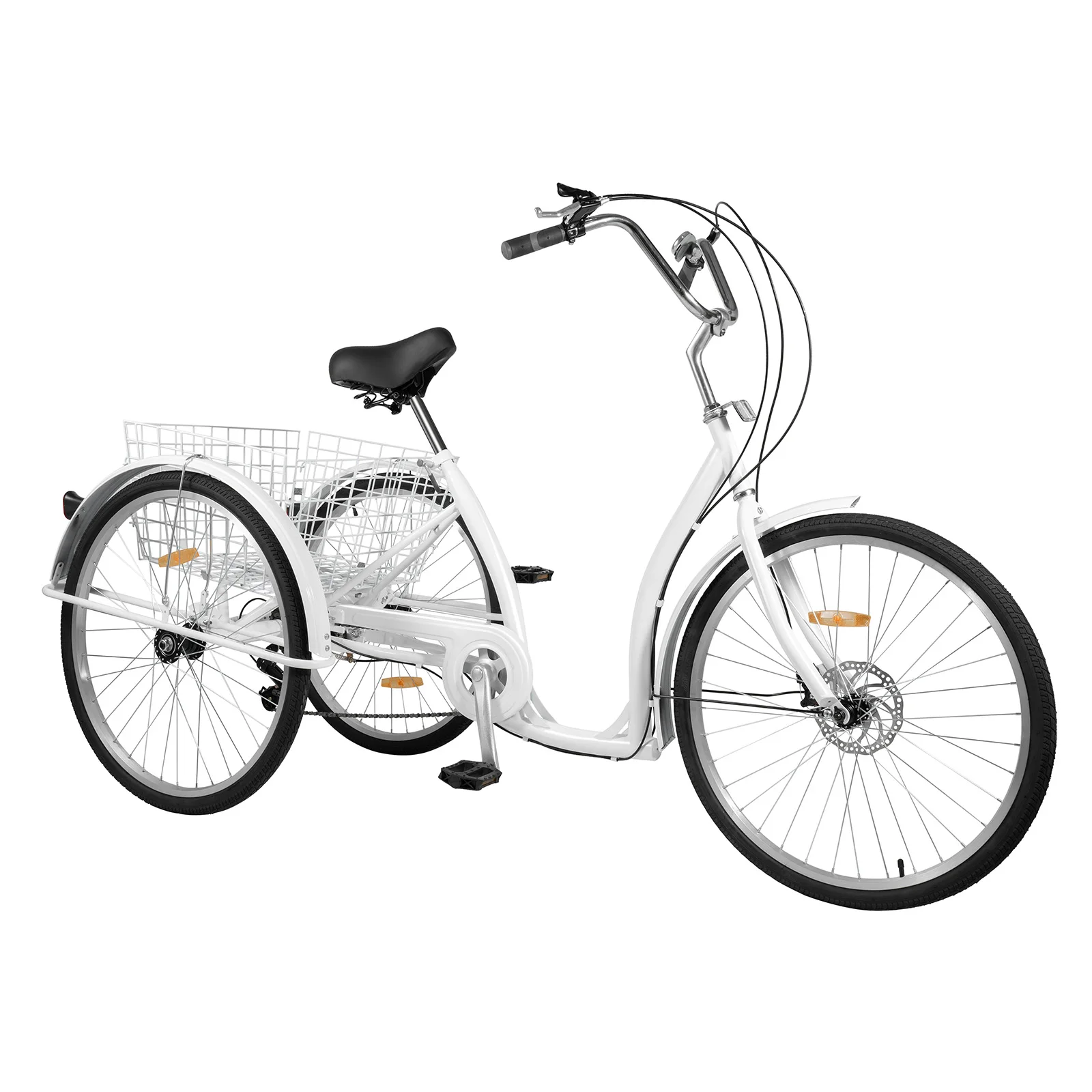 26 Inch Tricycle with Storage Basket 6 Speed Adjustable Seat Heights High-carbon Steel Frame 3 Wheels Bicycle Bike Tricycle