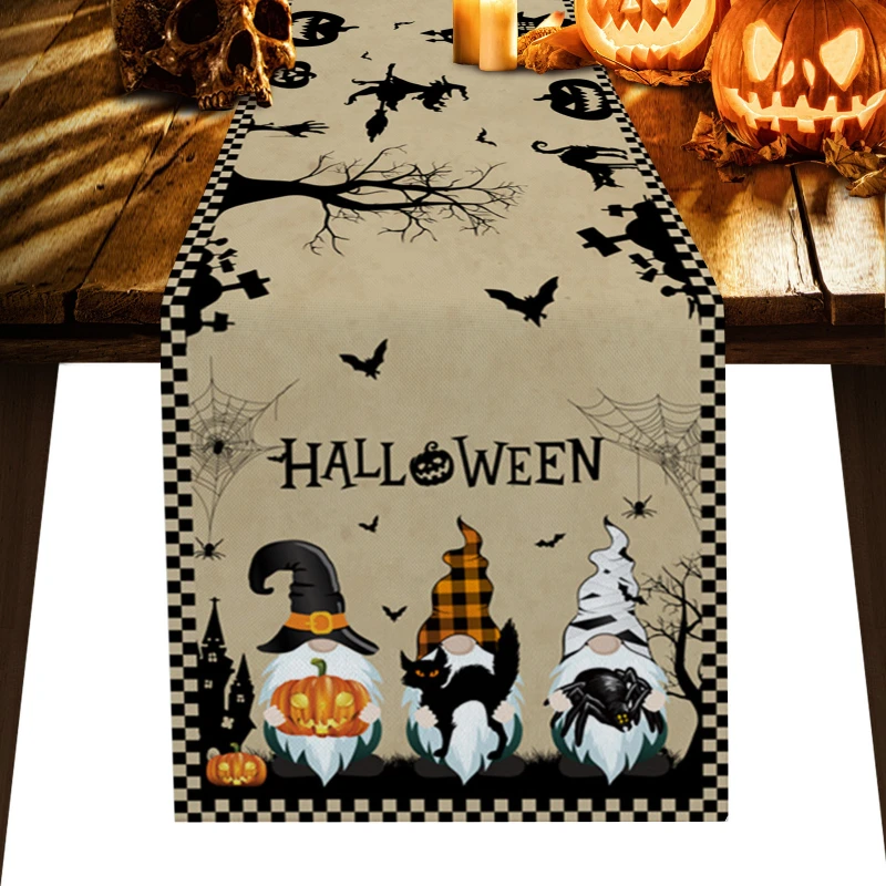 

Halloween Gnome Bat Castle Table Runners Holiday Party Wedding Decoration Tablecloth Living Room Dining Table Accessories