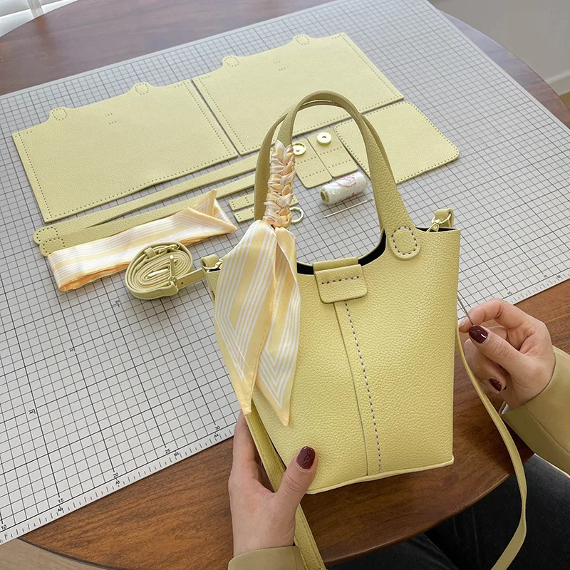 Diy Handmade Bucket Bag Woven Material. Retro One-shoulder Cross-body Handbag, Non-perforated Pu Basket Material. Homemade Gift - view 2