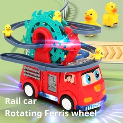 Children Electric Universal Track Fire Truck Duck Slide Track Ferris Wheel Fire Truck With Lights And Music Toy Car