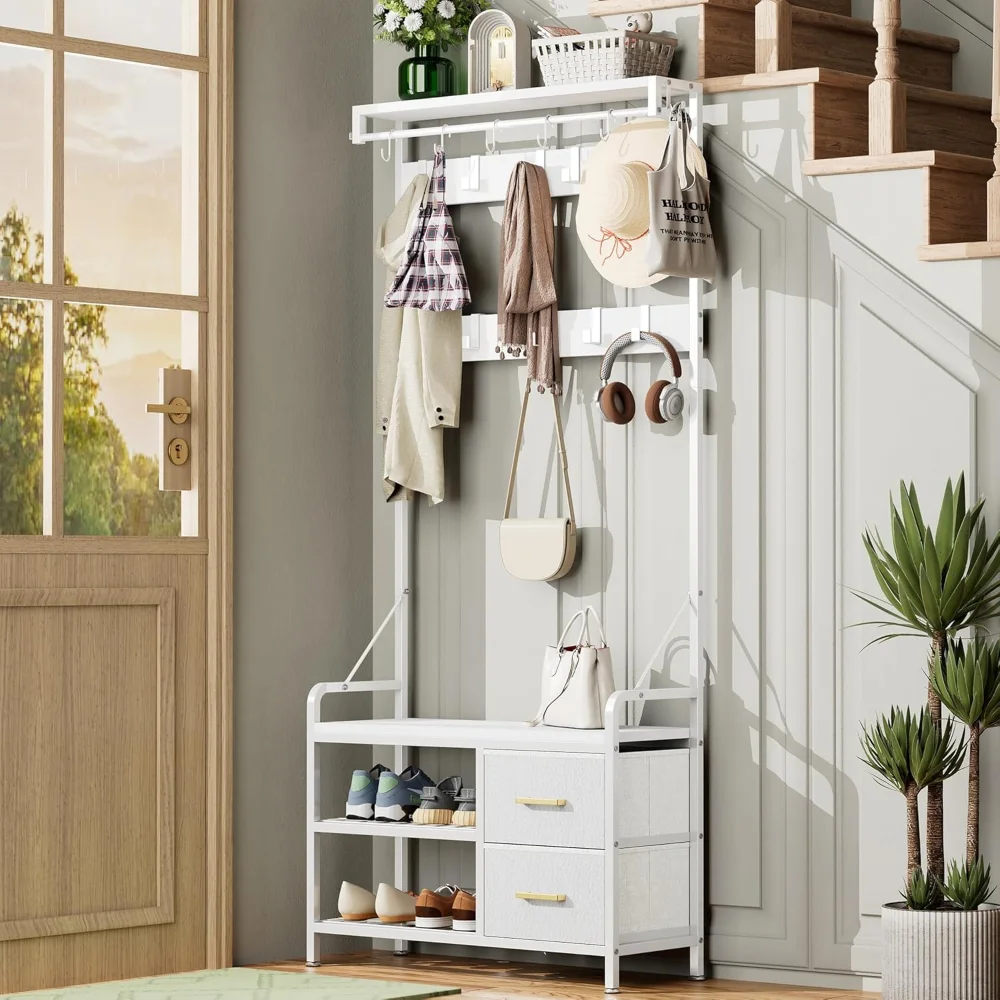 

70.9” Hall Tree with Bench and Shoe Storage,2 Cloth Drawers, Entryway Bench with Coat Rack freestanding