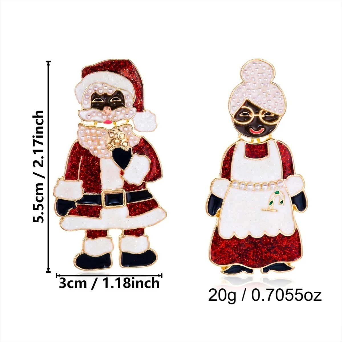 Kreative asymmetrische Ohrstecker mit Weihnachtsmann und Weihnachtsfrau mit langen Beinen für Damen, Imitationsperlen, Weihnachtsfiguren-Ohrringe, Schmuck – Detail 39