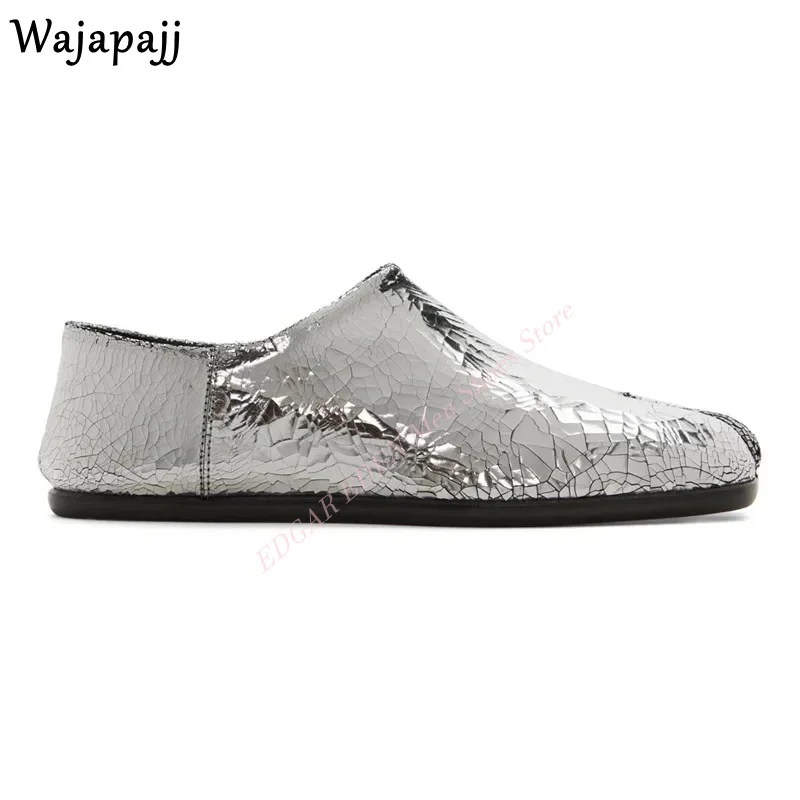 Men Soft Leather Split Toe Loafers Shoes Slip On Black Silver Brown Green Man Flat Heel Shoes Spring Autumn Male Casual Shoes