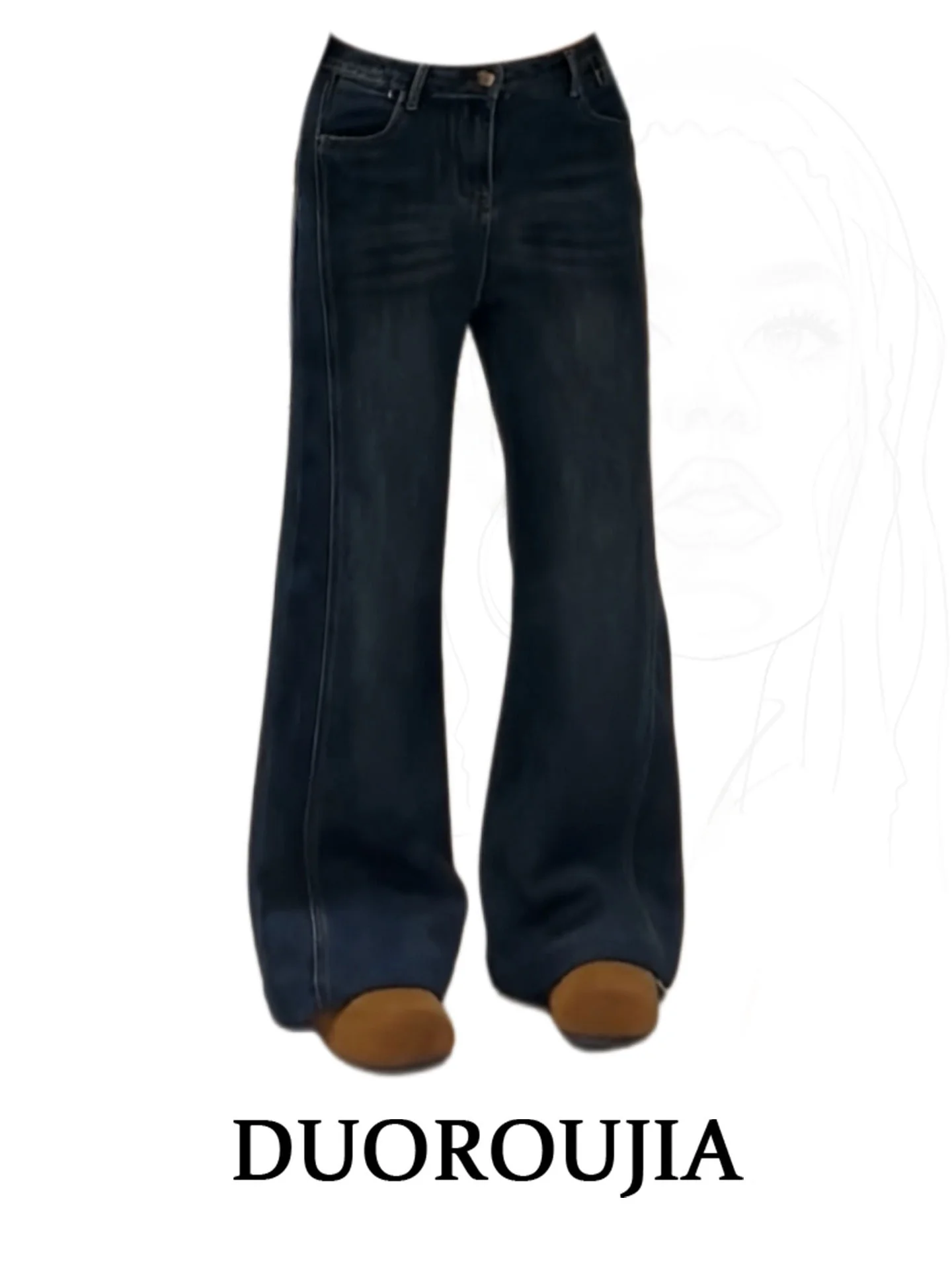 

plus Size Korean Style Fashionable Loose Straight Leg Jeans Women Autumn Winter Slimming High Waist Wide Leg Pants