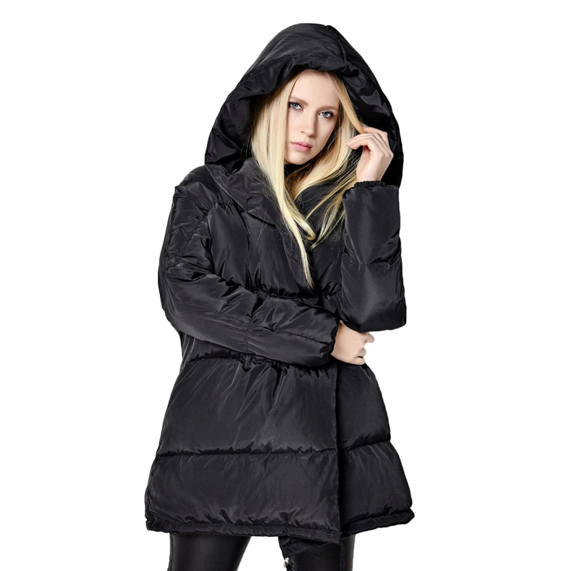 FTLZZ Winter Women Jackets 90% White Duck Down Parkas Loose Hooded Coats Medium Long Warm Casual Pink Snow Outwear