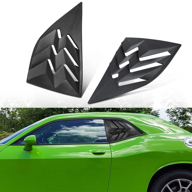 (2 Pack) Rear Side Window Scoop Louvers For 2008-2019 Dodge Challenger , ABS Window Visor Cover, Sun Rain Shade Vent Matte Black