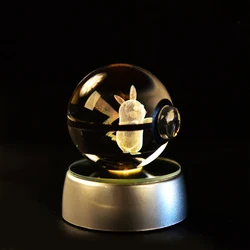 Pokemon 3D Crystal Ball Pikachu Gengar Mew Mewtwo Figurines Lamp Base Pokeball 3D Pokemon Glass Ball Statue Kids Birthday Gift