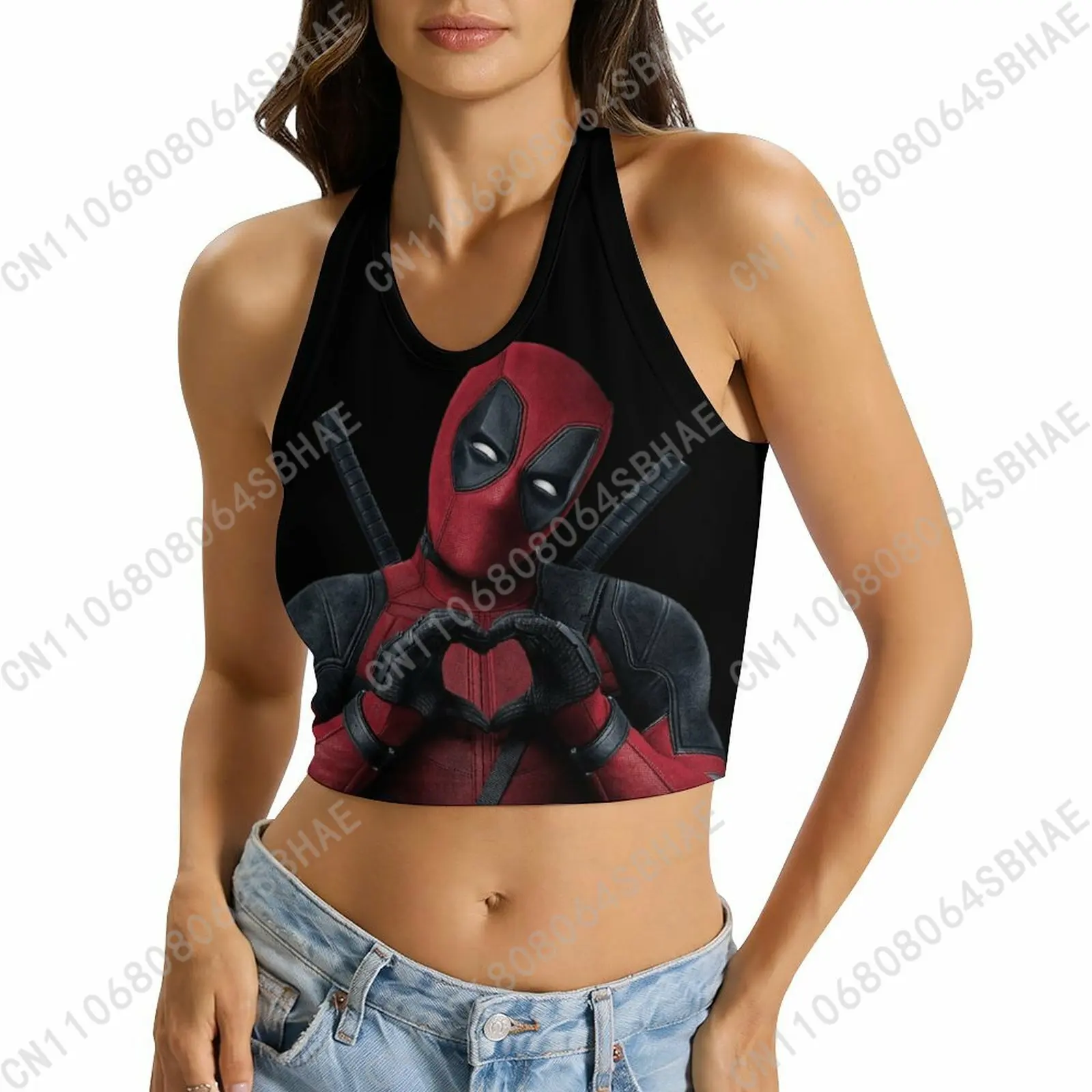 

Marvel Deadpool Custom Photo Women's Halter Top Personalized Picture Tie Back Cami Upload Your Gift Wife Girlfriend Cosplay