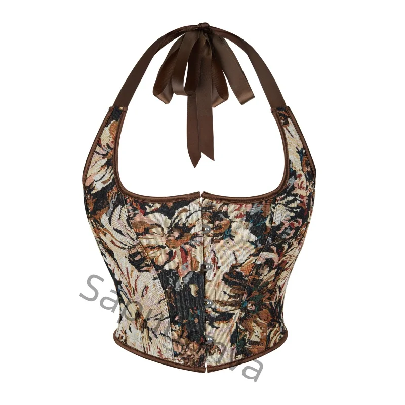 

Корсет для женщин, топ-бюстье, винтажный Ренессанс, шнуровка на талии, средневековая мода, кофе