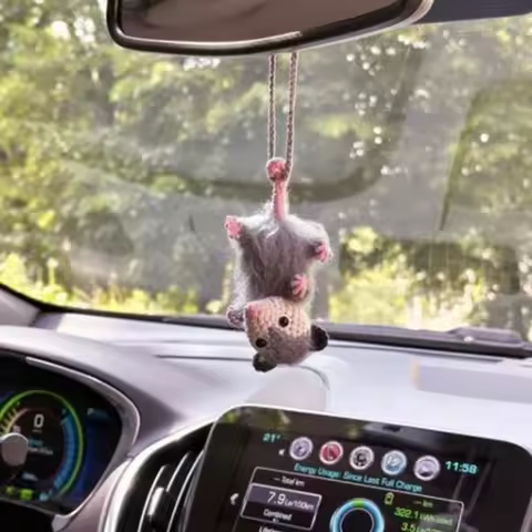 Hand woven Possum Car Charm Pendant Cute Mouse funny Handmade Knitted Possum auto Rearview Mirror Ornament Accessories