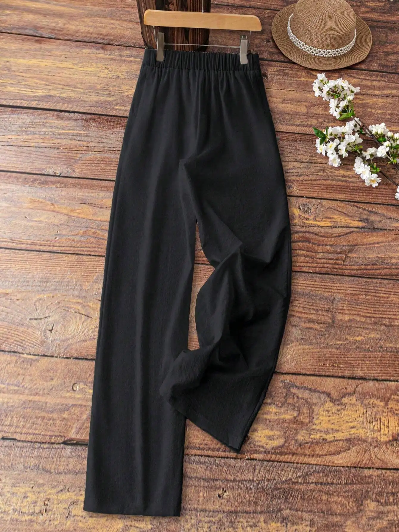 

Женские однотонные повседневные брюки свободного кроя с карманами и эластичной талией