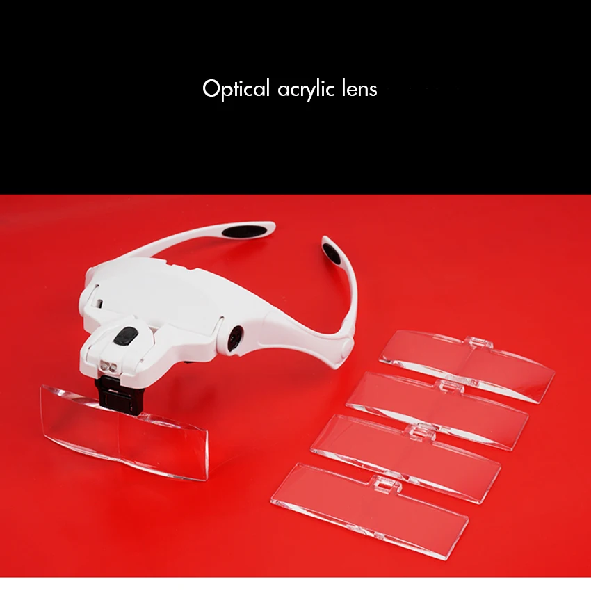 Magnifying Glasses LED Light Lamp Head Loupe Jeweler Headband Magnifier Eye Glasses Optical Glass Tool Repair Reading Magnifier