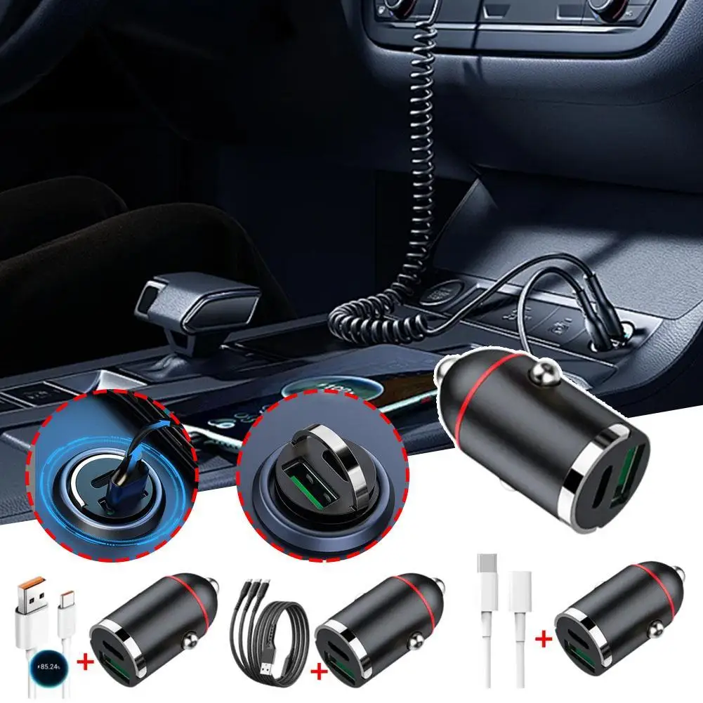 

100W QC3.0 PD Mini Car Charger 12-24V Lighter Fast Charging Car USB Type C Charger For Xiaomi Samsung IPhone Power Q3C4