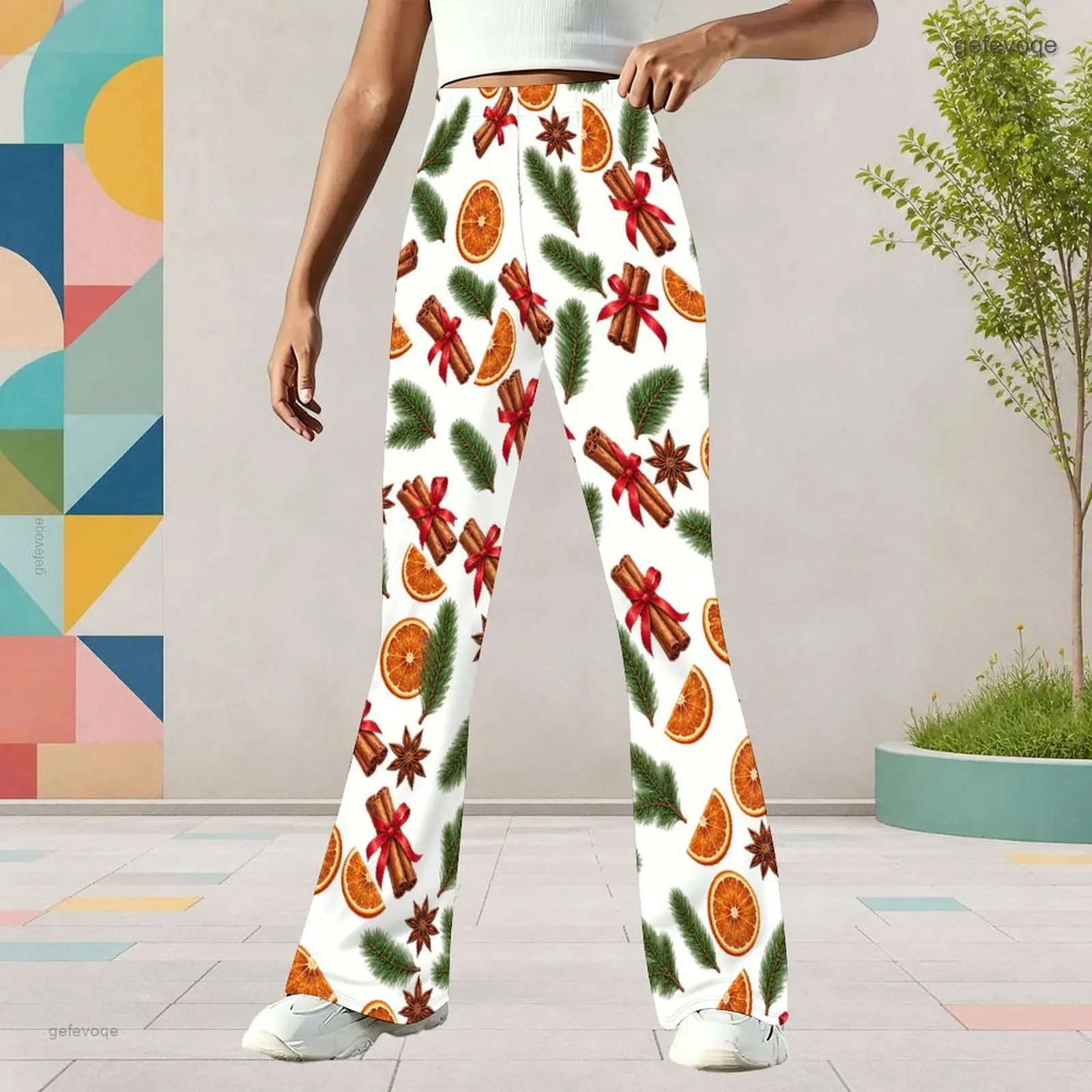 Winter Graphic Print Girls Flared Pants Xmas Lantern Children Clothing Holiday Party Wear