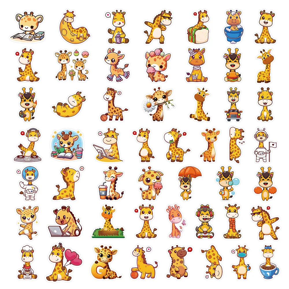 

52PCS Giraffe Sticker Cartoon Animal Cute Image MEME Graffiti Decorative Luggage Water Cup iPad Waterproof Sticker Kids Toy