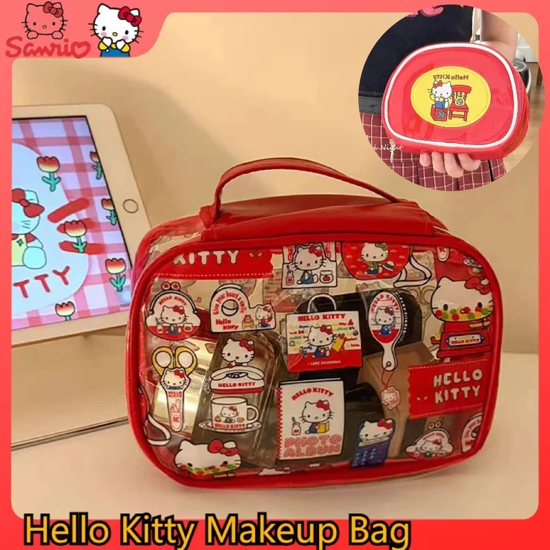 

Kawaii Sanrio Hello Kitty Makeup Bag Pvc Transparent Portable Large-Capacity Waterproof Skin Care Storage Bag Wash Tote Handbag
