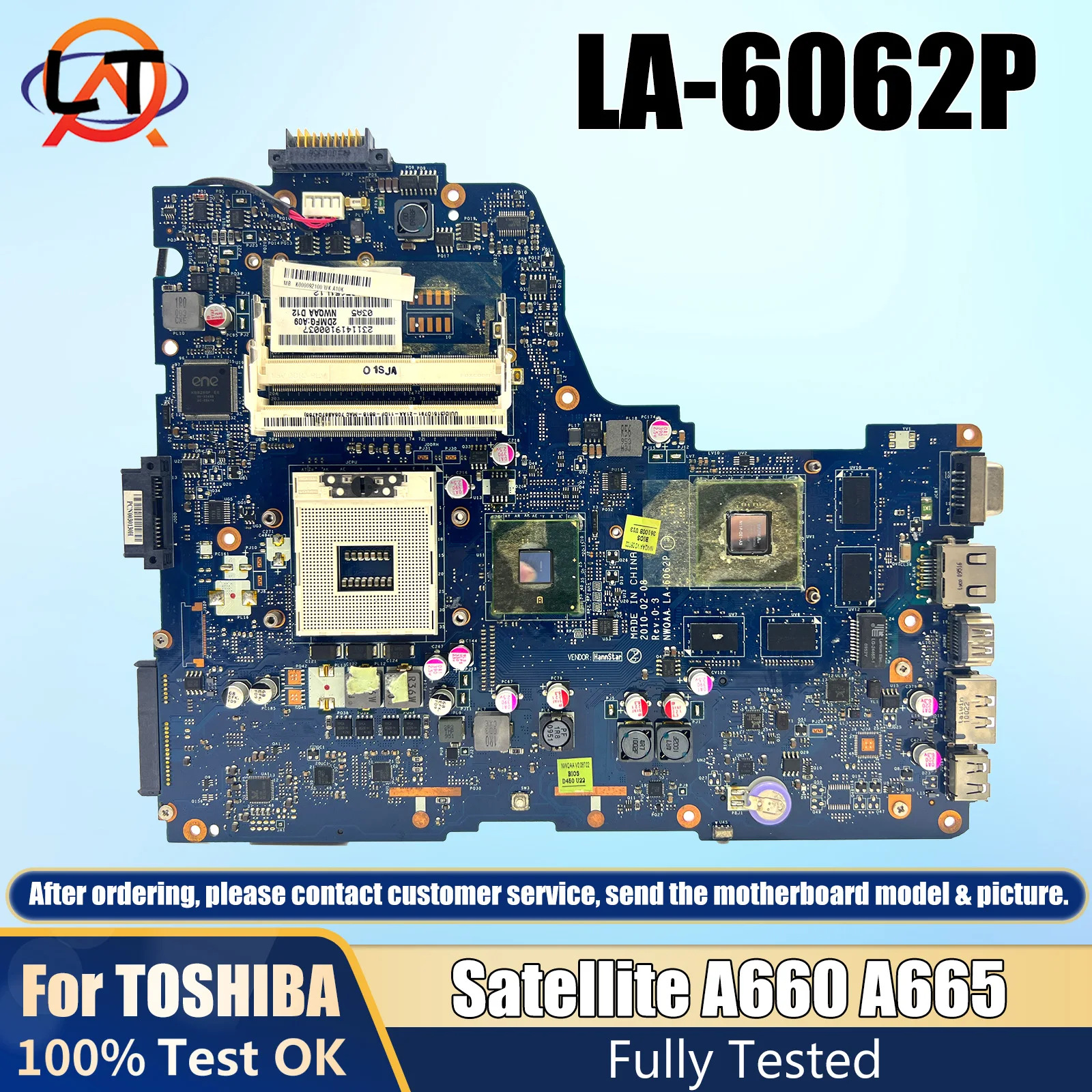 NWQAA LA-6062P Laptop Motherboard For Toshiba Satellite A660 A665 Notebook Mainboard K000106370 K000104420 K000106380 DDR3