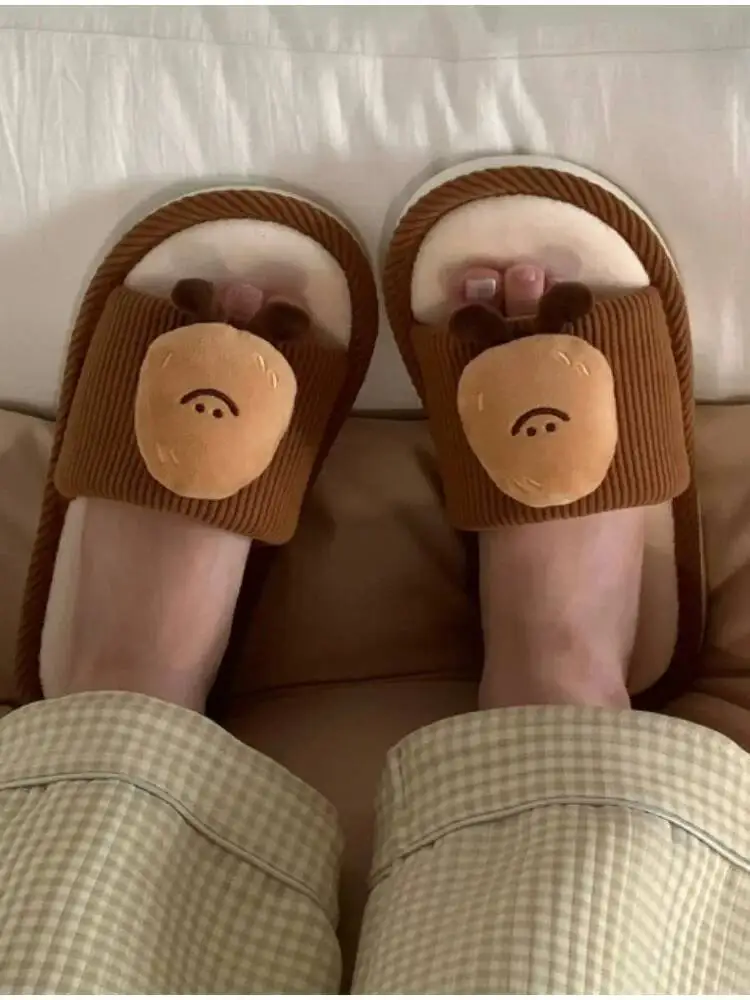 

Unisex Home Slippers 3D Croissant Cotton Slippers For Men Women 2025 Autumn Winter New Cute Non Slip Indoor Household Slippers