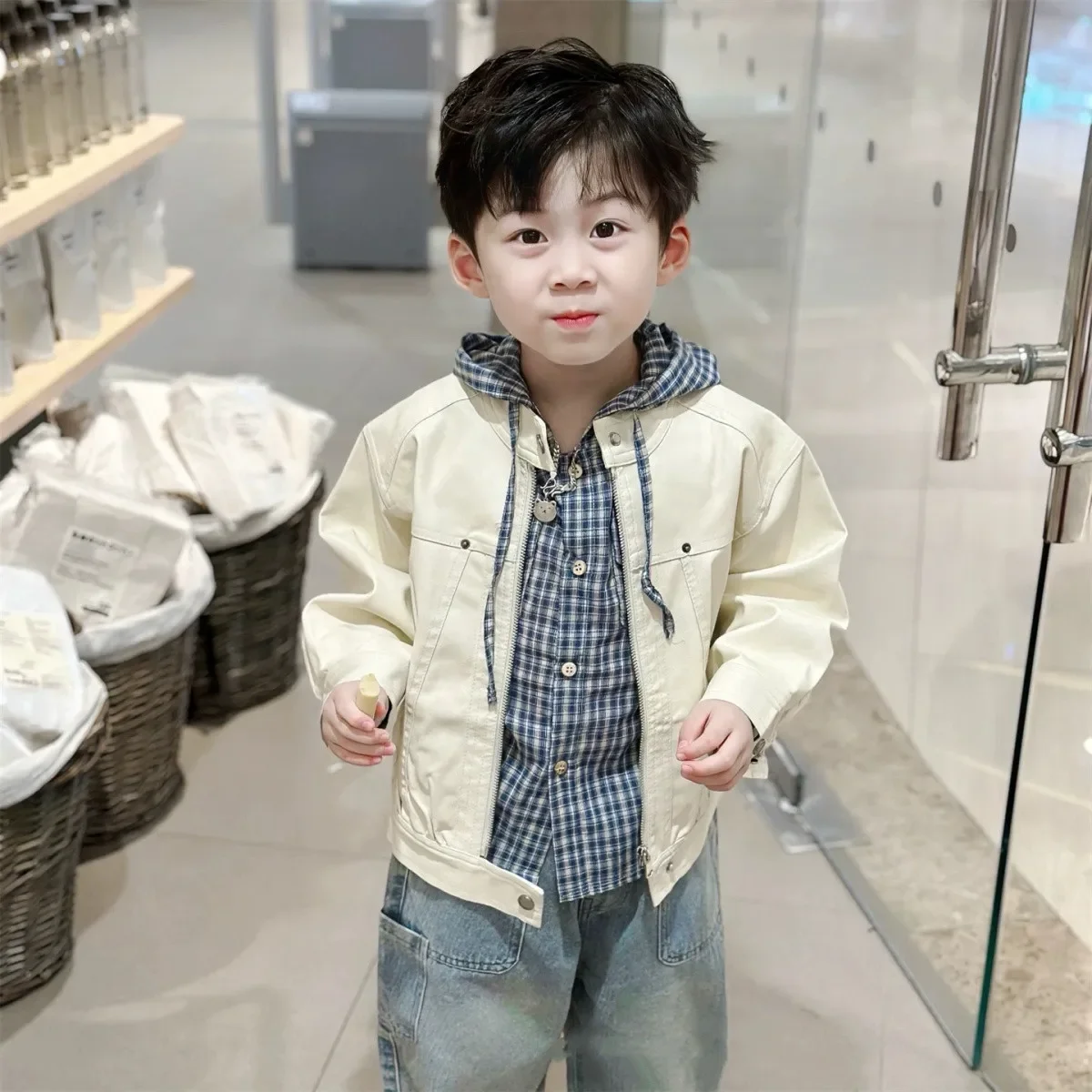 

2026 New Children's Pure Color Leather Jacket Spring Autumn Boy Girl Baby Versatile Simple Coat Kids' Outerwear
