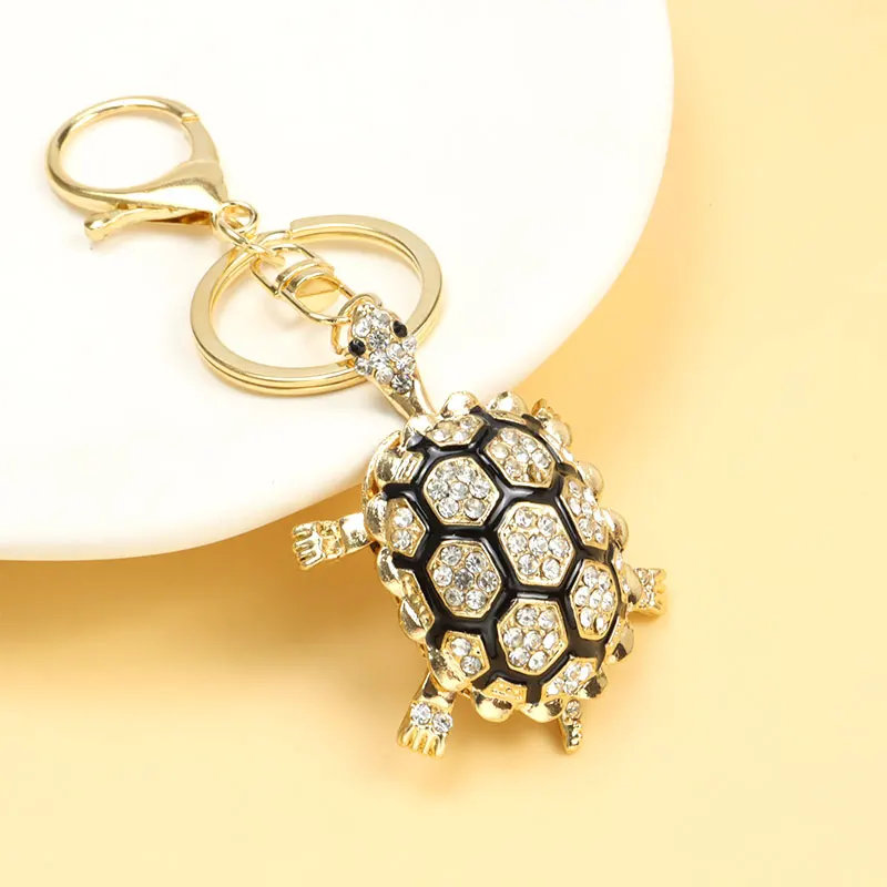 Sea Style Rhinestones Inlaid Turtle Enamel Keychain Animal Styling Crafts Key Ring Car Interior Bag Pendant Creative Gifts