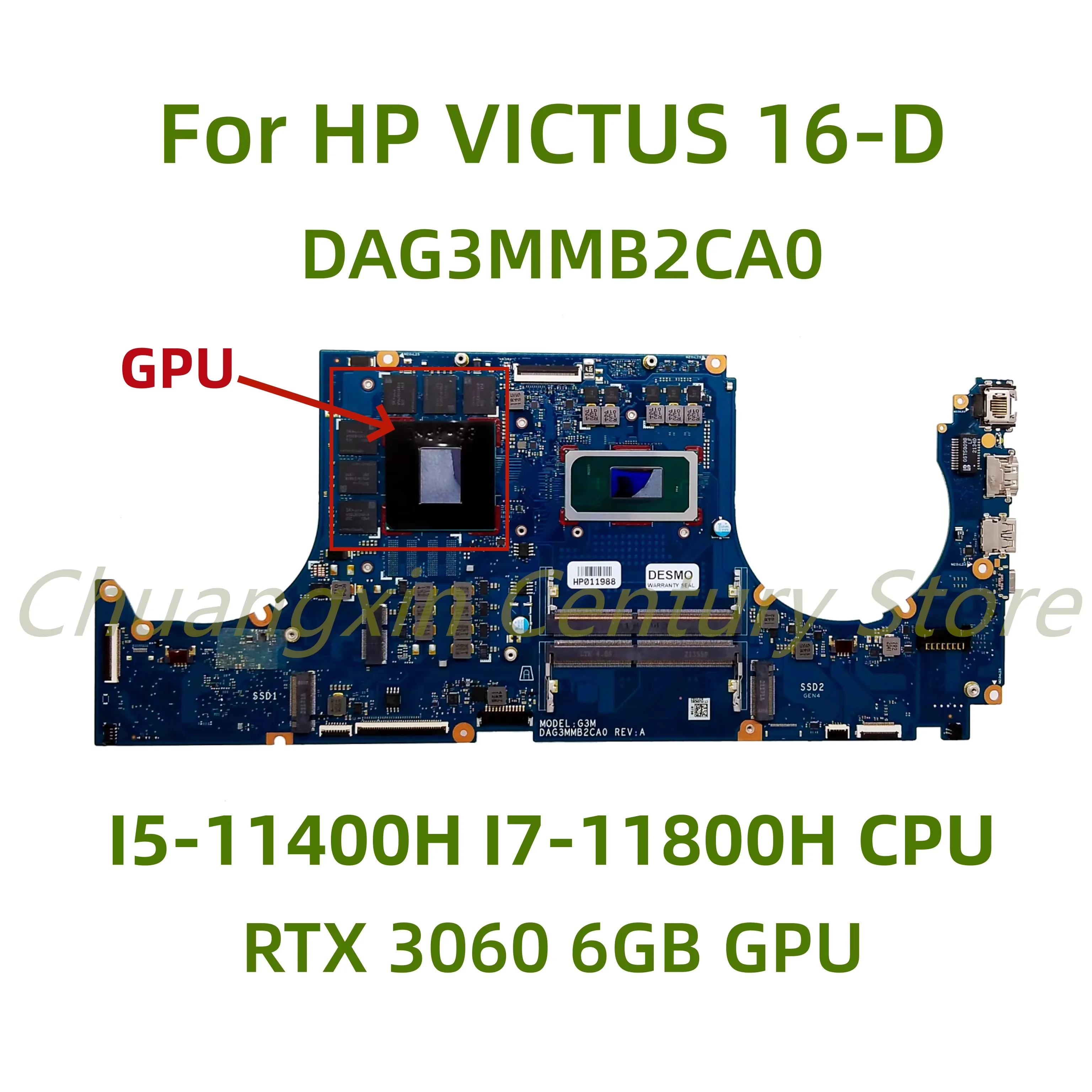 Suitable for HP VICTUS 16-D laptop motherboard DAG3MMB2CA0 with I5-11400H I7-11800H CPU RTX3060 6GB GPU 100% Tested Fully Work