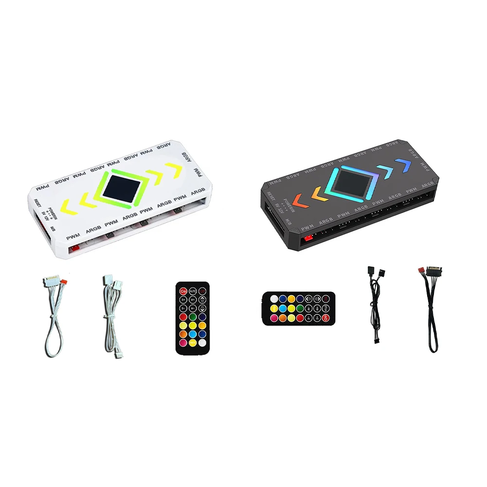 2026 1 To 9 Pin ARGB Fan Hub With PWM= Controller 5V 3-pin Sync= Remote Control Magnetic Base For PC Gaming Cooling System