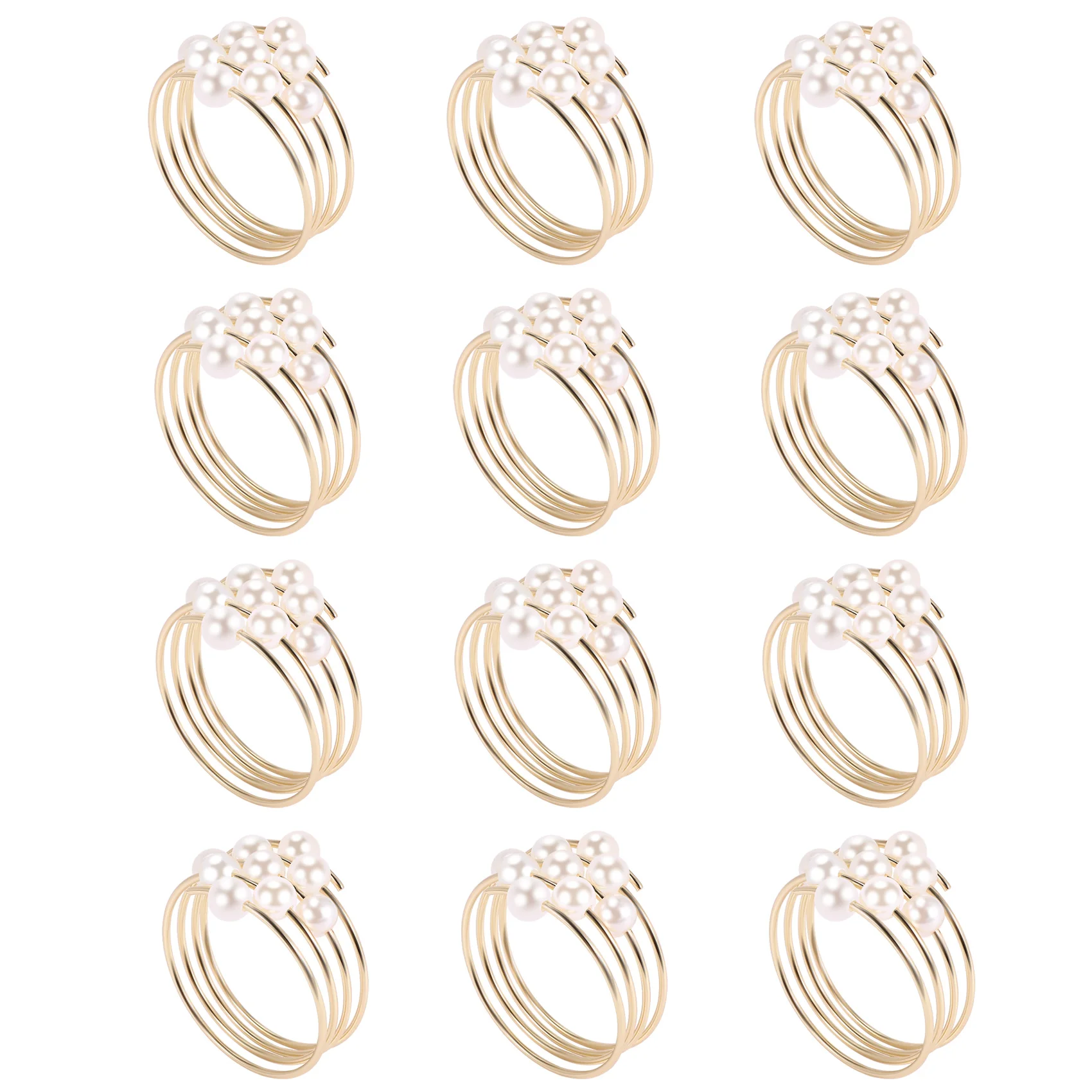 AFOURT-Set mit 12 goldfarbenen Perlen-Serviettenringen, Hochzeitsgeschenke, Serviettenringe für den Esstisch, Perlen-Serviettenschnallenringe – Detail 5