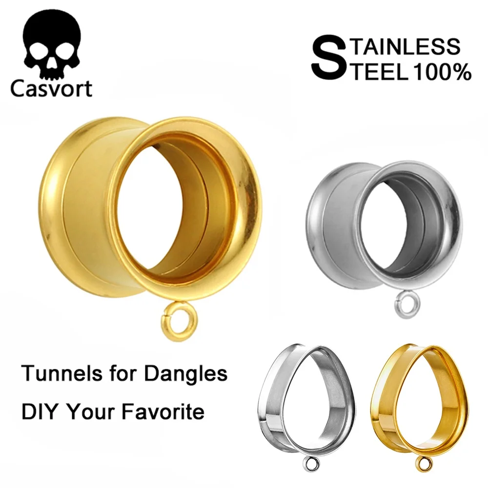 Casvort 2PCS Stainless Steel Dangle Ear Plugs Body Piercing Screw Tunnels Stretchers Body Jewelry Earrings Expander For Gift