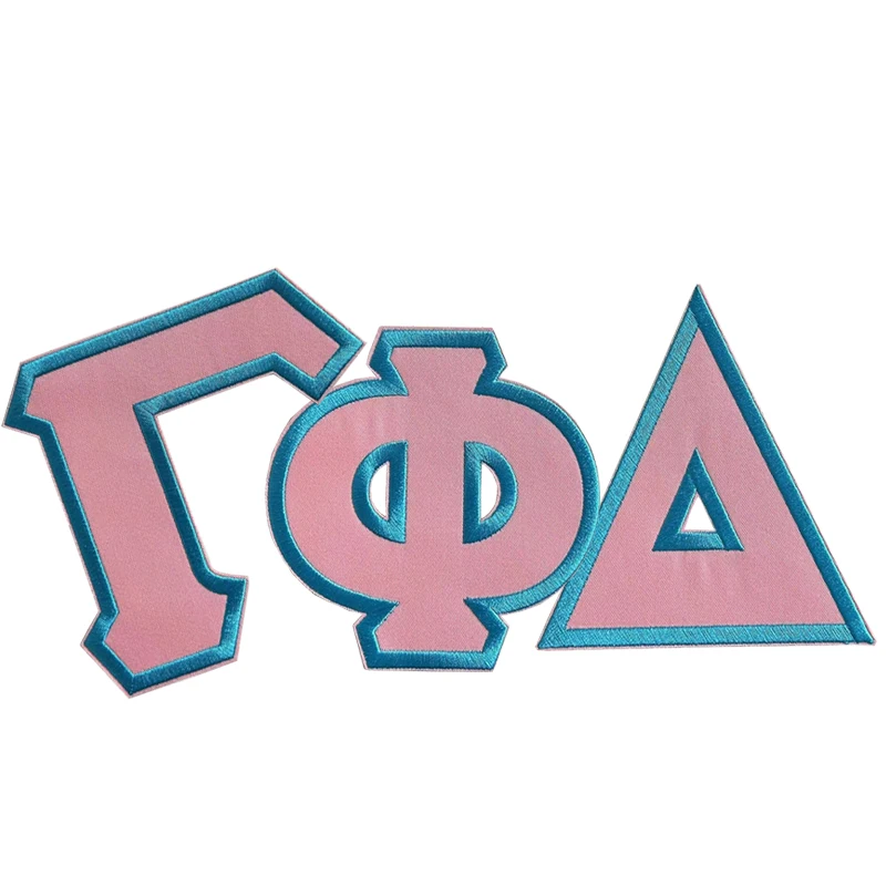 4.5 INCH high Baby Pink & Blue Twill Embroidery Sorority Greek Letter Gamma Phi Delta Soror 1943 Iron Patch for Clothing