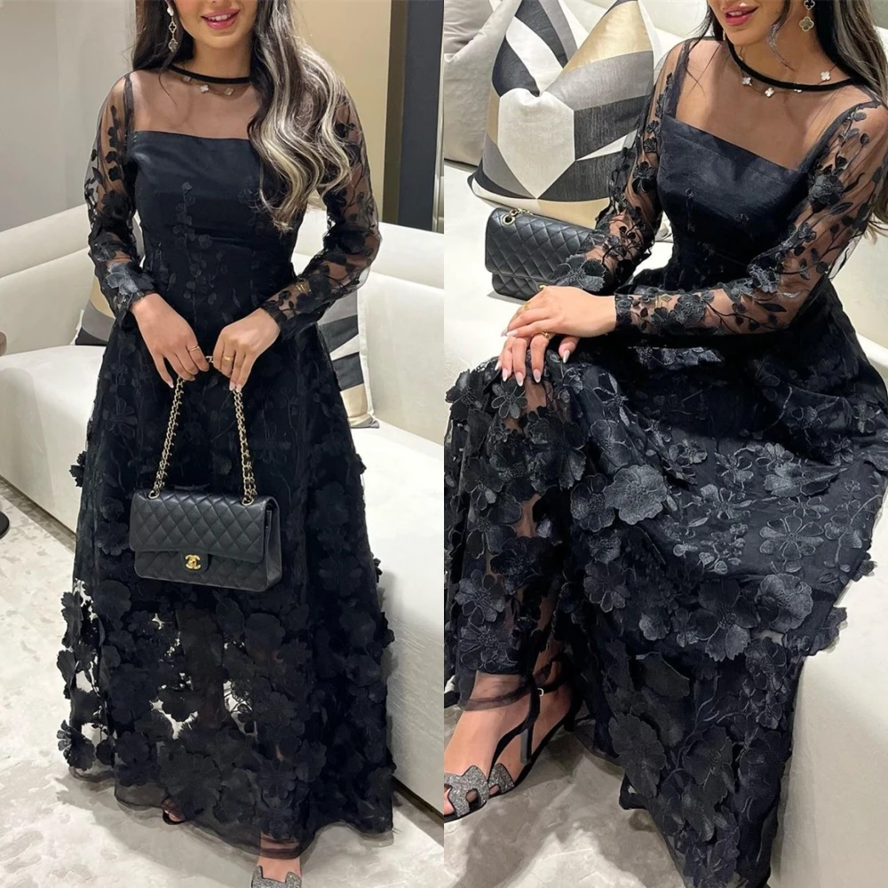 Kobiety Prom Casual Jewel A-line Formal Ocassion Gown Applique Anke length Skirts Organza Evening Dress فساتين سهره