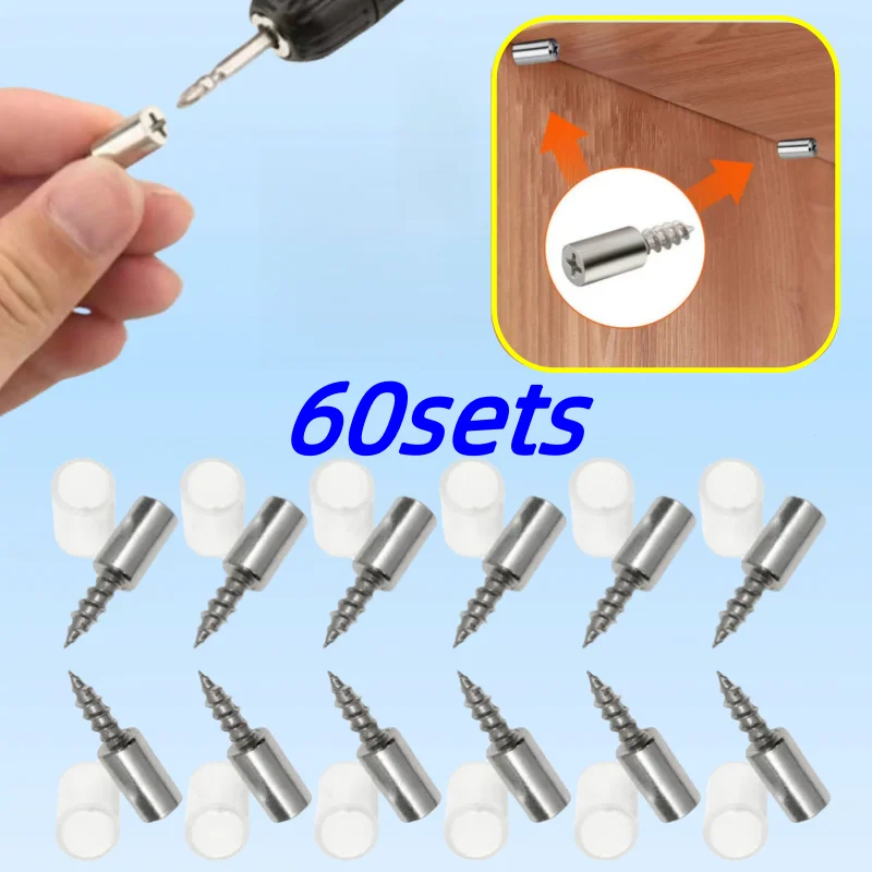 

60sets support nails, with Anti-Slip Sleeves, used for cabinet partitions, glass panels, Self tapping screw plate bracket