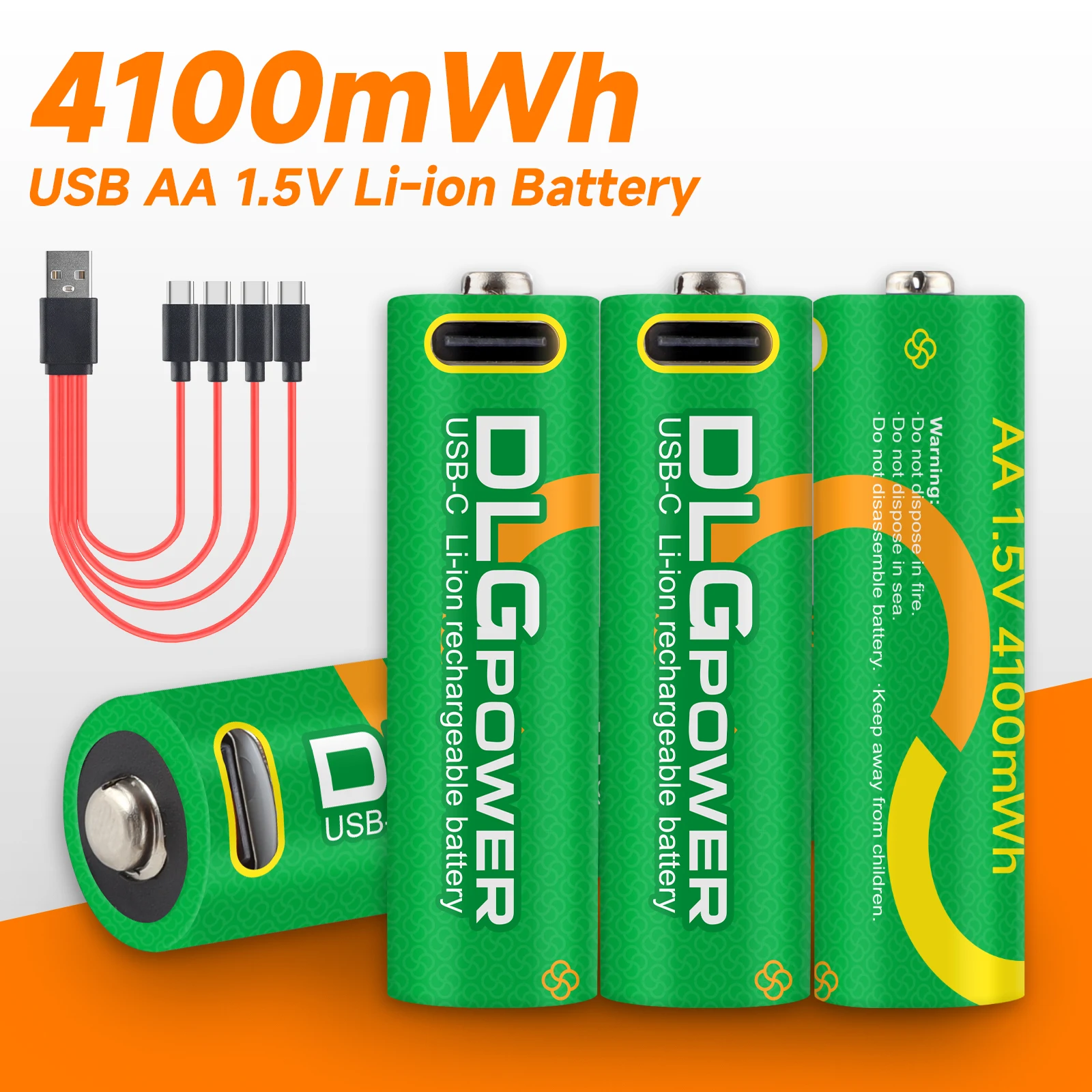 DLGpower USB C 1.5V 4100mWh AA Lithium Battery Rechargeable With Cable Batteries For Flashlight Electric Tools Mouse Keyboard
