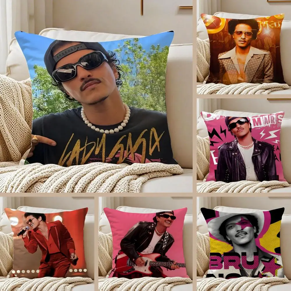 Groovy Pop Singer B-Bruno Mars Cushion Cover Pillowcase Anti-dustmite Invisible Zipper Short Plush Sofa Cushion